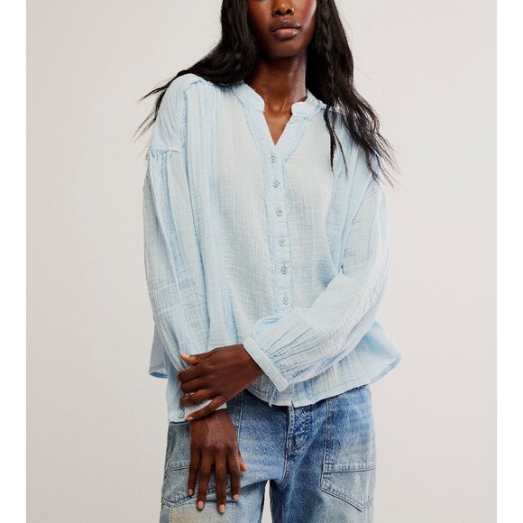 🆕 FREE PEOPLE We The Free Valley Double Cloth Shirt / Ice Water - Picture 6 of 10